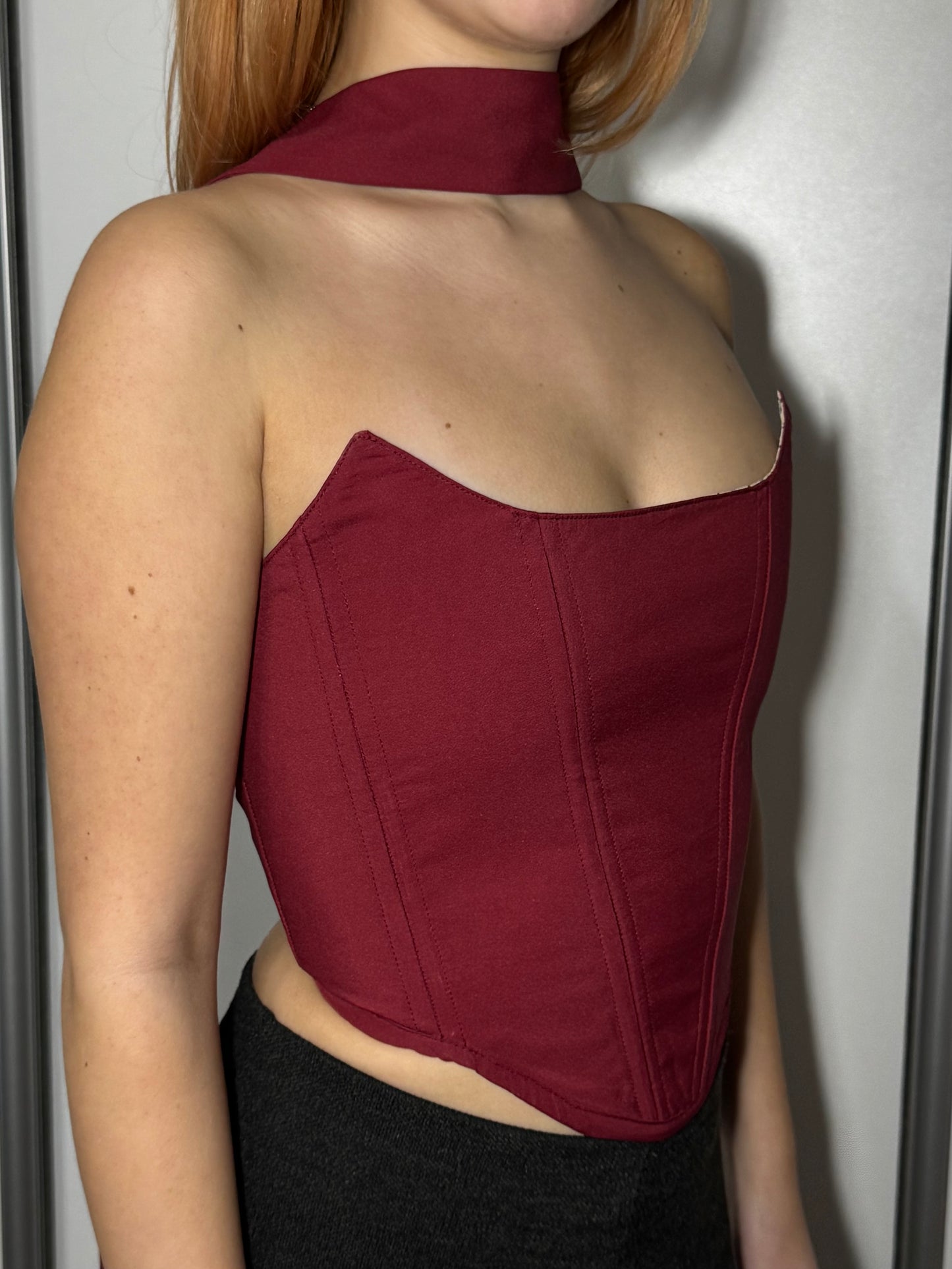 “Red Wine” Corset Top with neck detail