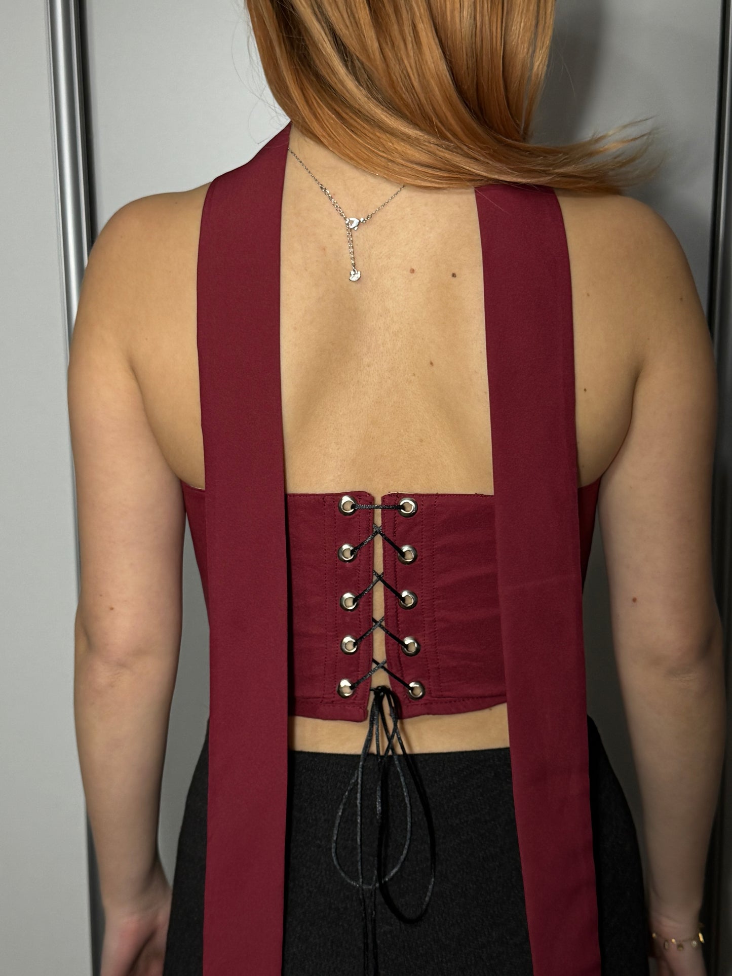 “Red Wine” Corset Top with neck detail
