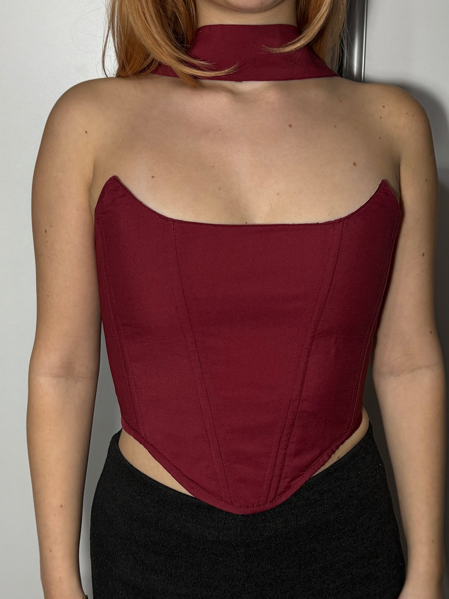“Red Wine” Corset Top with neck detail