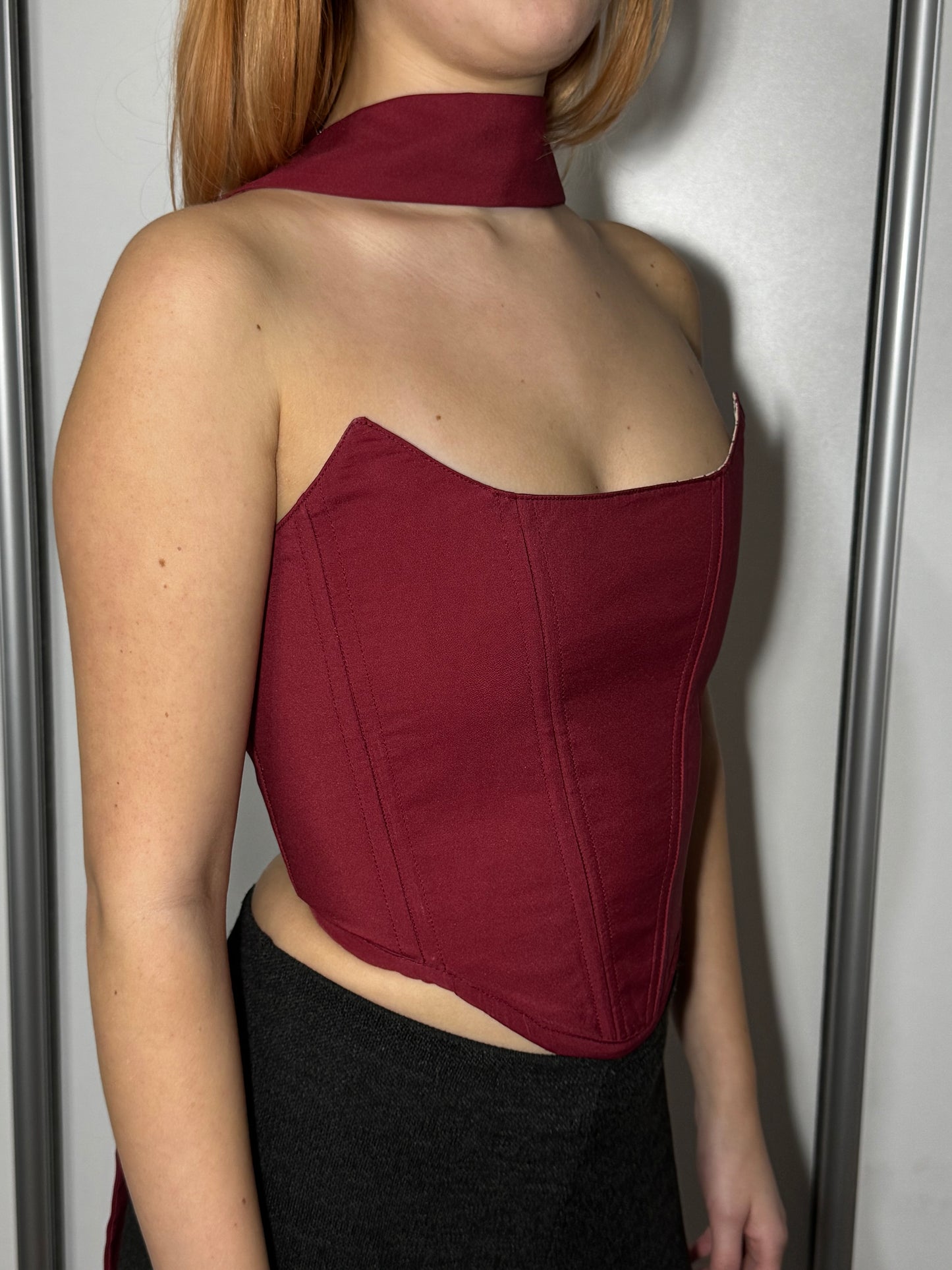 “Red Wine” Corset Top with neck detail