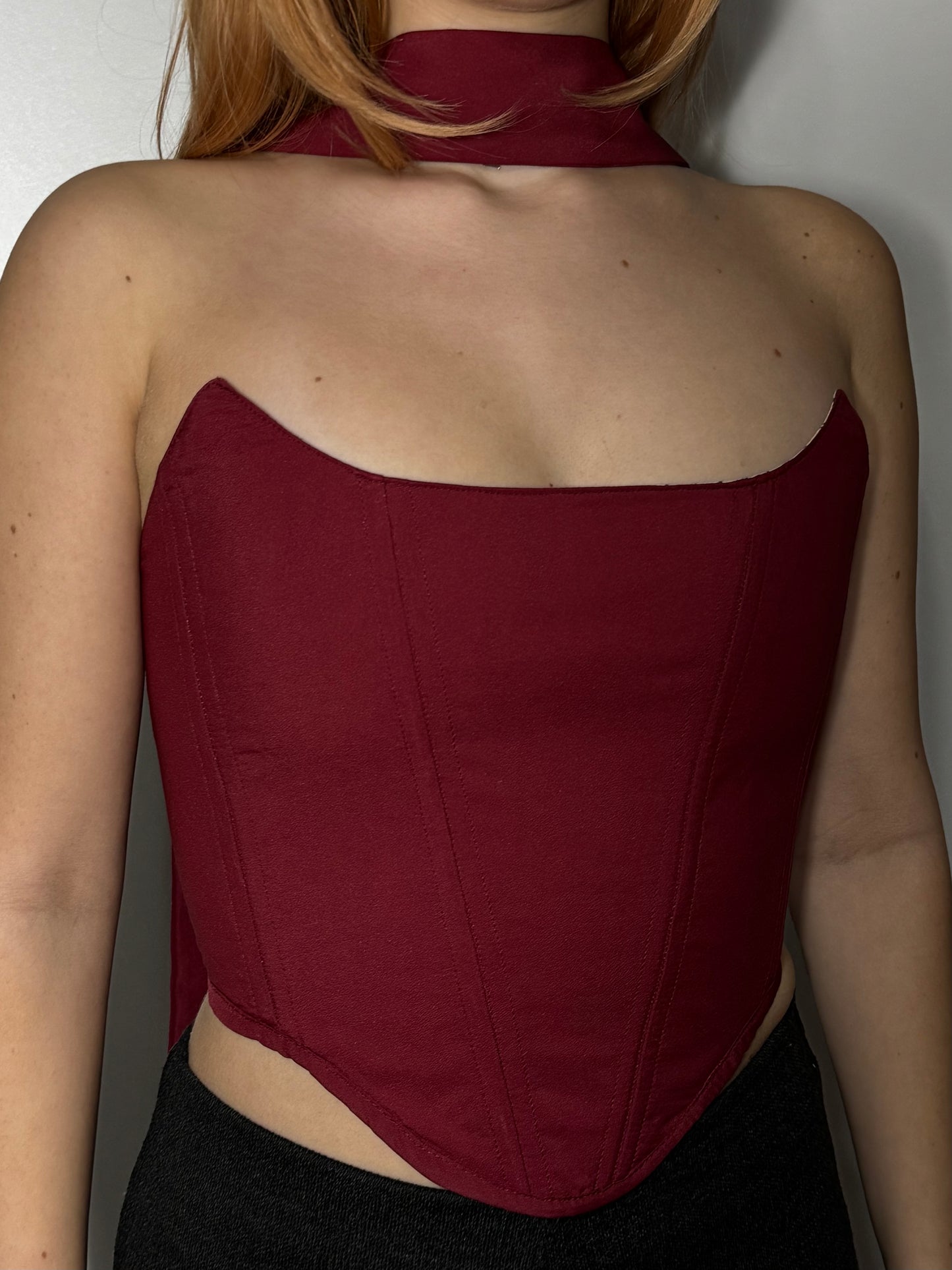 “Red Wine” Corset Top with neck detail